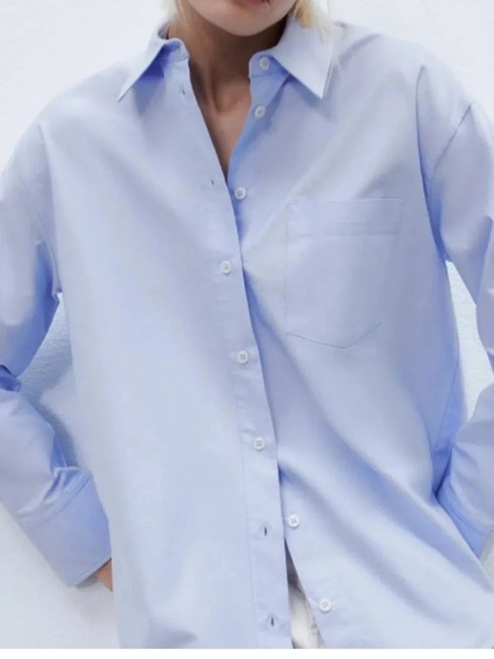 NWT Zara Light Oxford blue  Button-Down Shirt - Picture 2 of 4
